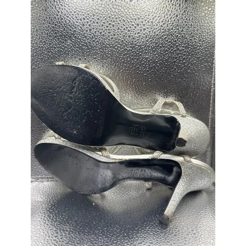 Nina New York Metallic Silver Strappy Stiletto Pump Heels Size 7M